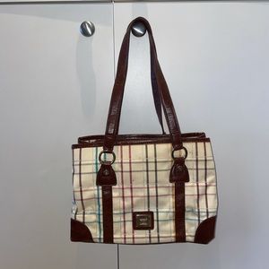 Liz Claiborne Brown & cream with color lines purse